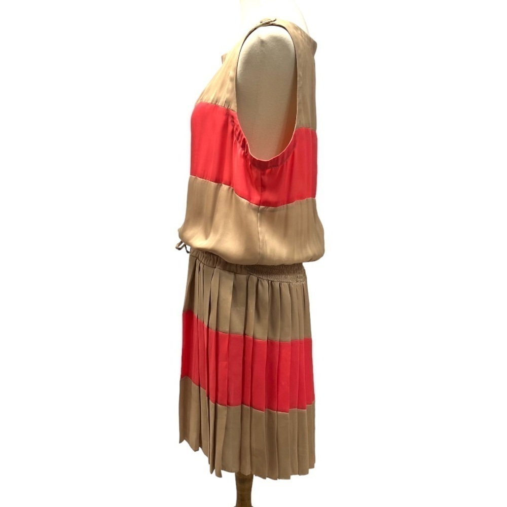 Cache Tan & Pink Color-Block Sleeveless Silky Pleat Skirt Dress Women’s XL - Picture 5 of 10